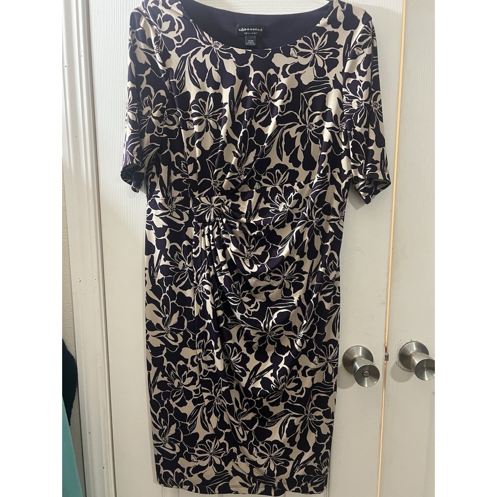 Connected Apparel Women's Ruched Waist Dress Violet Purple Floral Print Size 14W
